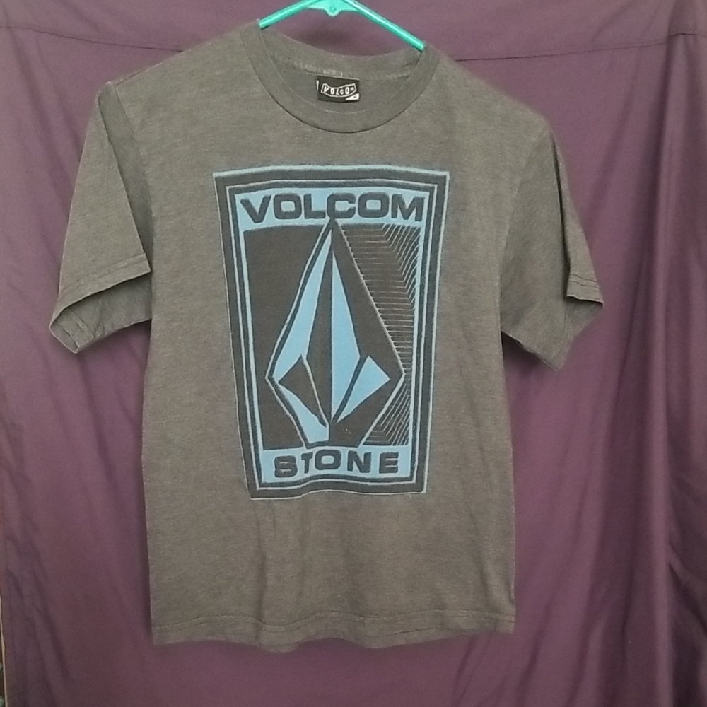 Volcom Charcoal Tee with Blue & Black Volcom Logo